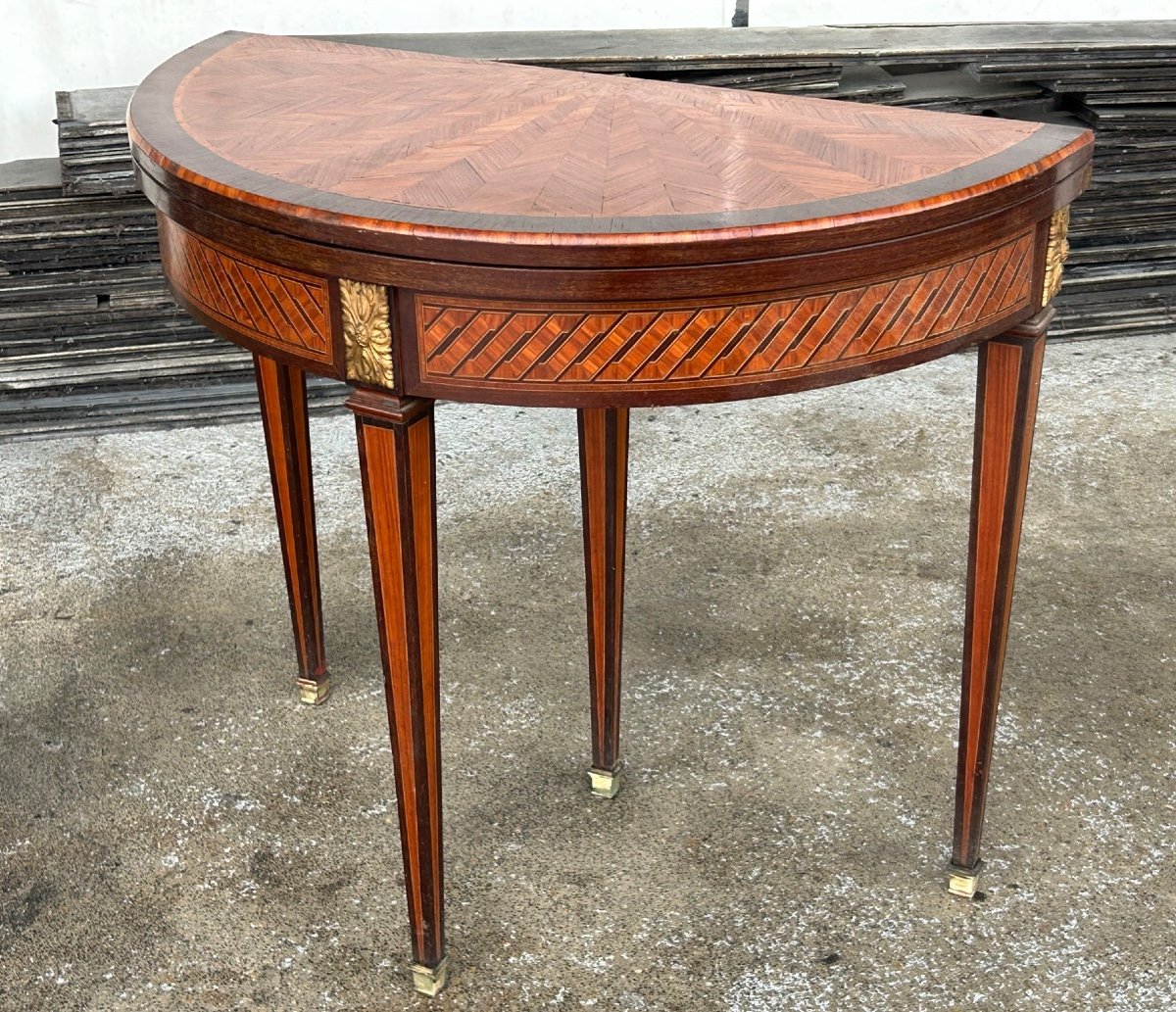 Half Moon Game Table In Louis XVI Style Marquetry-photo-6