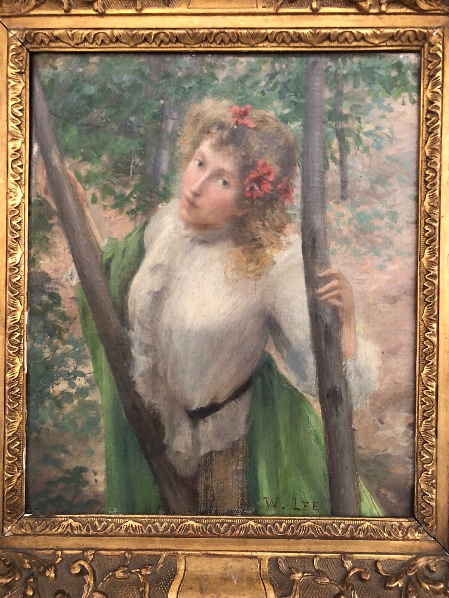 William Lee (1810-1865) Oil On Canvas - Woman With Blonde Hair With Poppies-photo-2