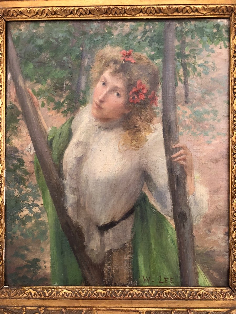 William Lee (1810-1865) Oil On Canvas - Woman With Blonde Hair With Poppies-photo-1