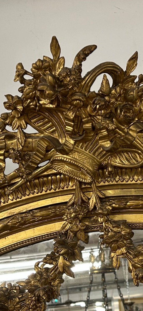 Large Golden Mirror - Mirror Louis XVI Style Napoleon III Period - H: 185 Cm-photo-3
