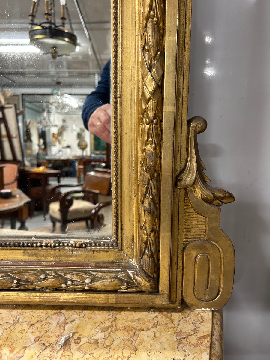 Large Golden Mirror - Mirror Louis XVI Style Napoleon III Period - H: 185 Cm-photo-2