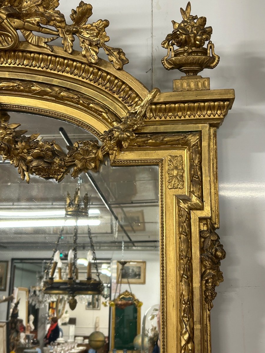 Large Golden Mirror - Mirror Louis XVI Style Napoleon III Period - H: 185 Cm-photo-3