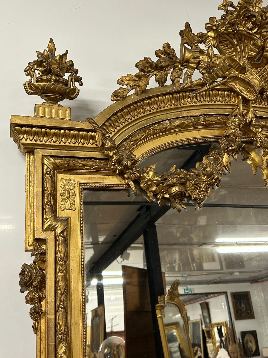 Large Golden Mirror - Mirror Louis XVI Style Napoleon III Period - H: 185 Cm-photo-4