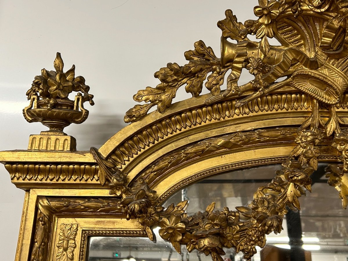Large Golden Mirror - Mirror Louis XVI Style Napoleon III Period - H: 185 Cm-photo-6