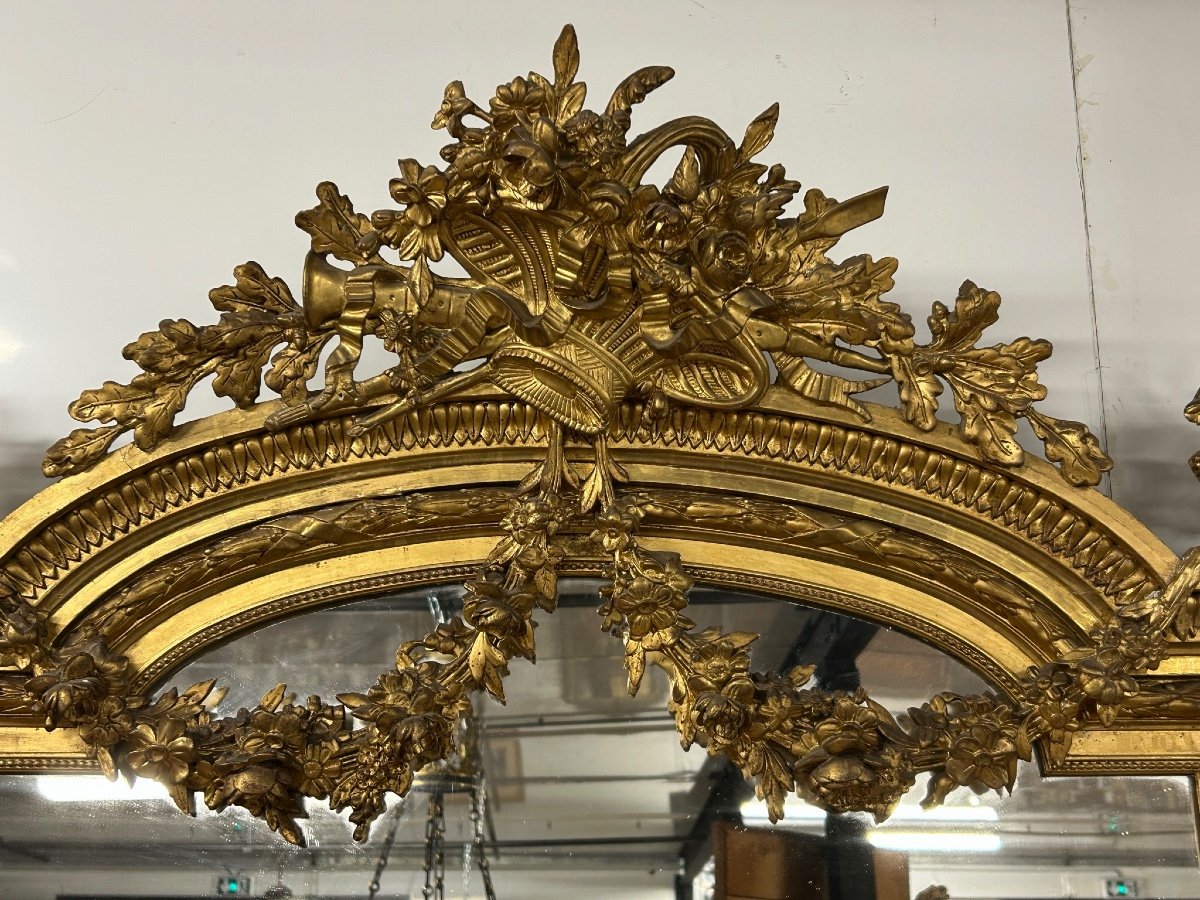 Large Golden Mirror - Mirror Louis XVI Style Napoleon III Period - H: 185 Cm-photo-7