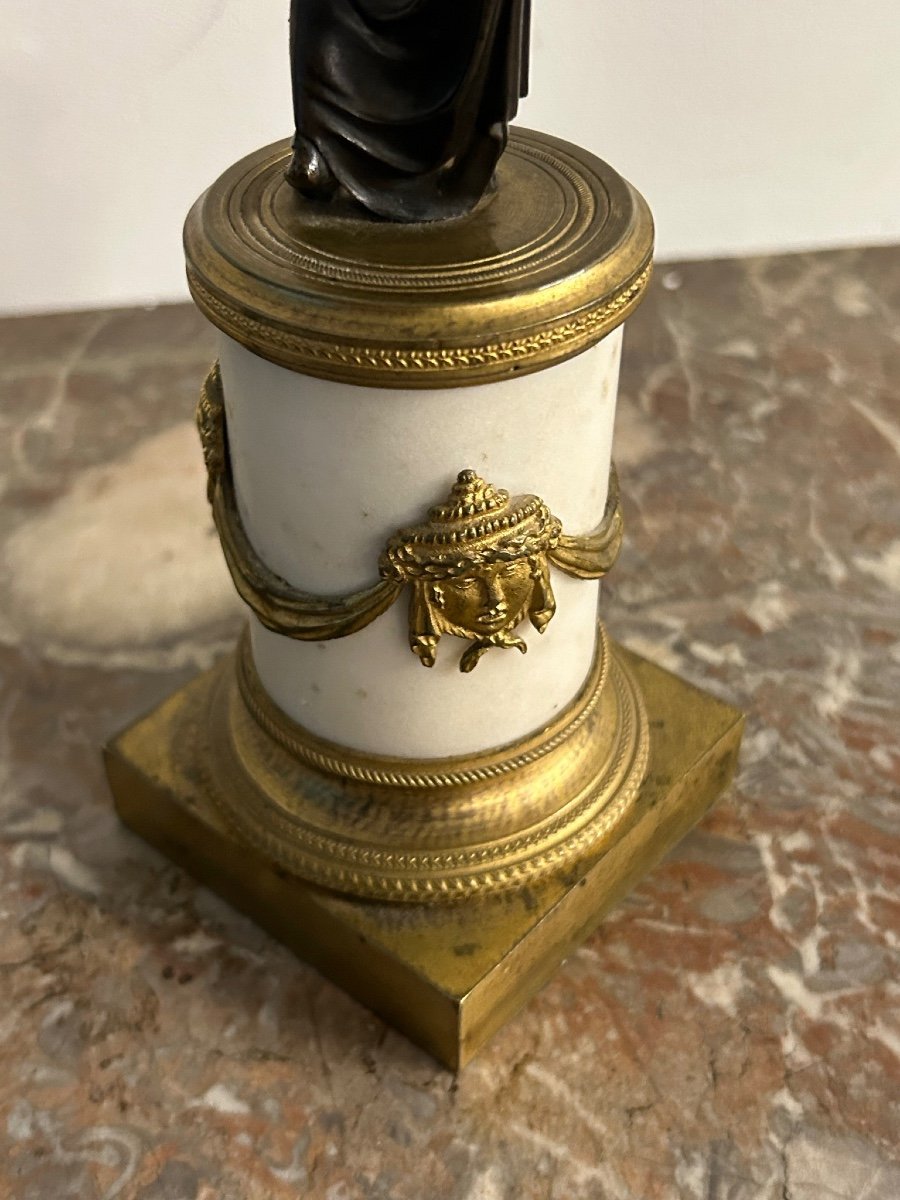 Pair Of Patinated Gilt Bronze And Marble Candelabras From The Empire Period-photo-5