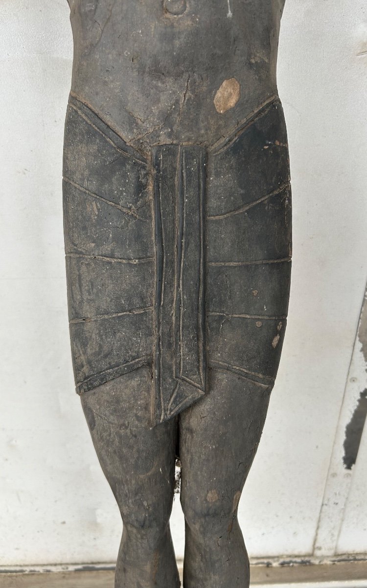 Grand Christ En Bois Sculpté - Amérique Du Sud Vers 1940-50  H 134 Cm-photo-3
