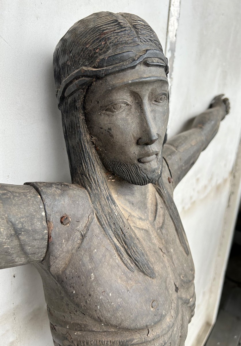 Grand Christ En Bois Sculpté - Amérique Du Sud Vers 1940-50  H 134 Cm-photo-3