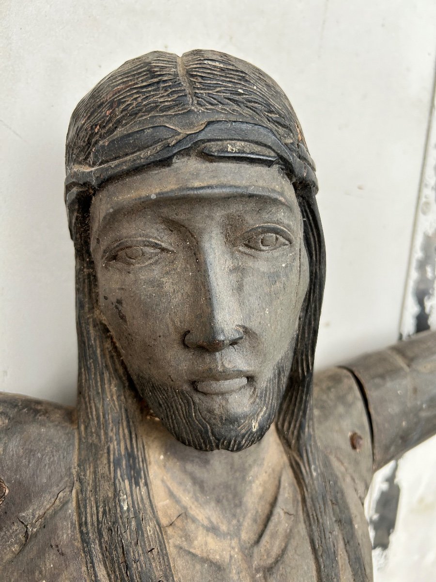 Grand Christ En Bois Sculpté - Amérique Du Sud Vers 1940-50  H 134 Cm-photo-6