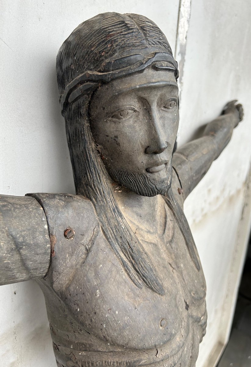 Grand Christ En Bois Sculpté - Amérique Du Sud Vers 1940-50  H 134 Cm-photo-8