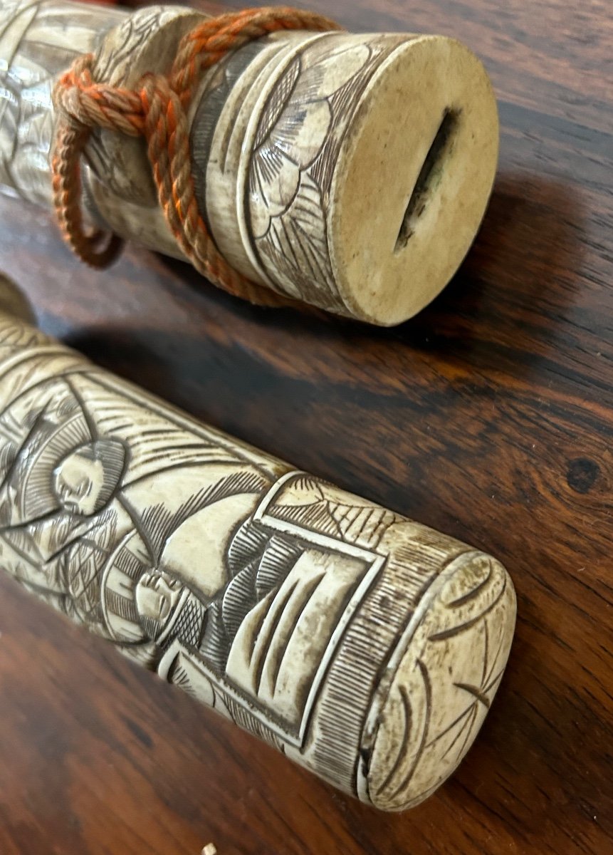 Wakizashi - Sabre Japonais De Théâtre En Os Sculpté Fin XIXéme Siècle - Katana -photo-6