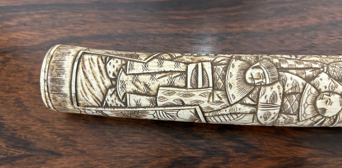 Wakizashi - Sabre Japonais De Théâtre En Os Sculpté Fin XIXéme Siècle - Katana -photo-8
