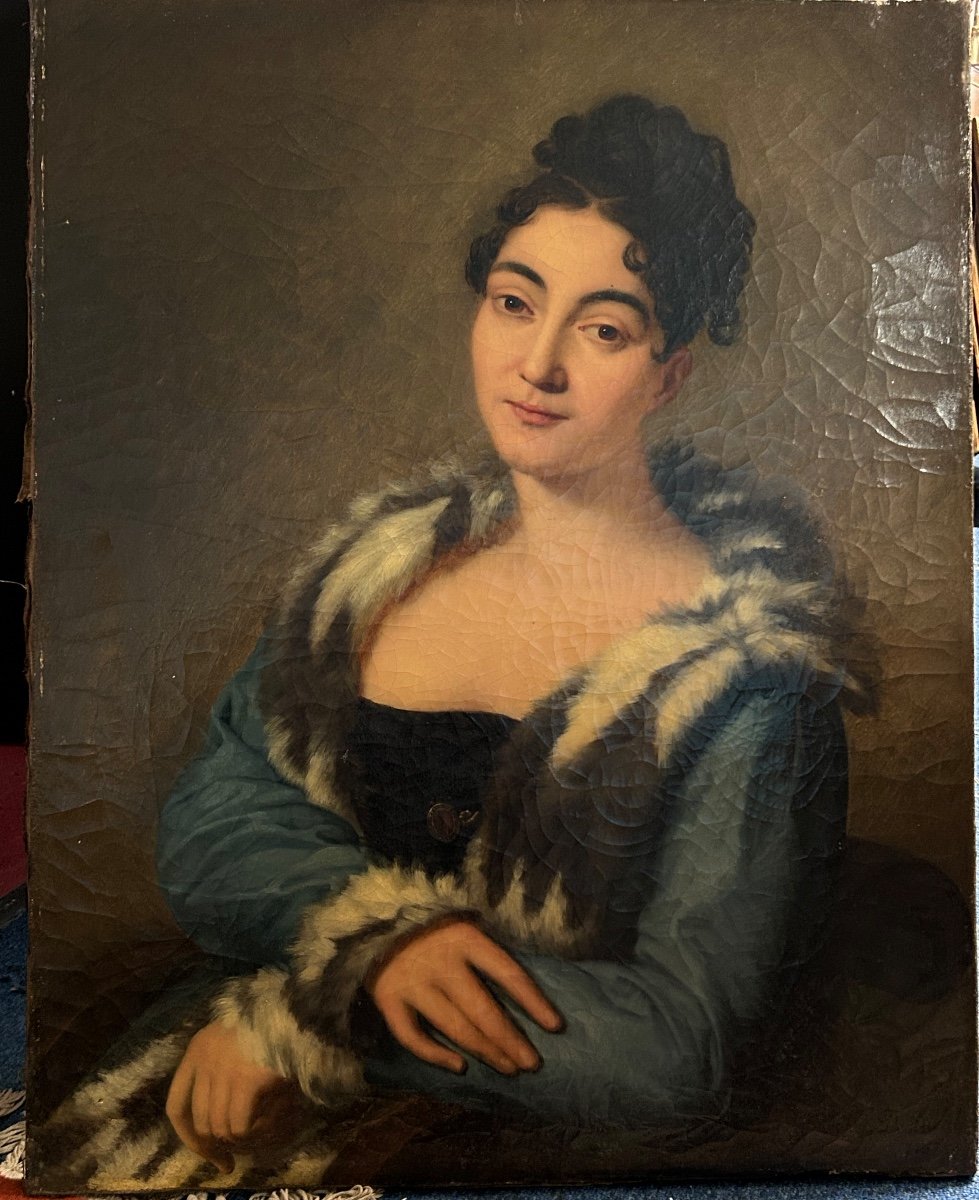 Pierre-louis Delaval (1790-1870) Portrait De Femme En Pelisse Signé Et Daté 1813 époque Empire -photo-1