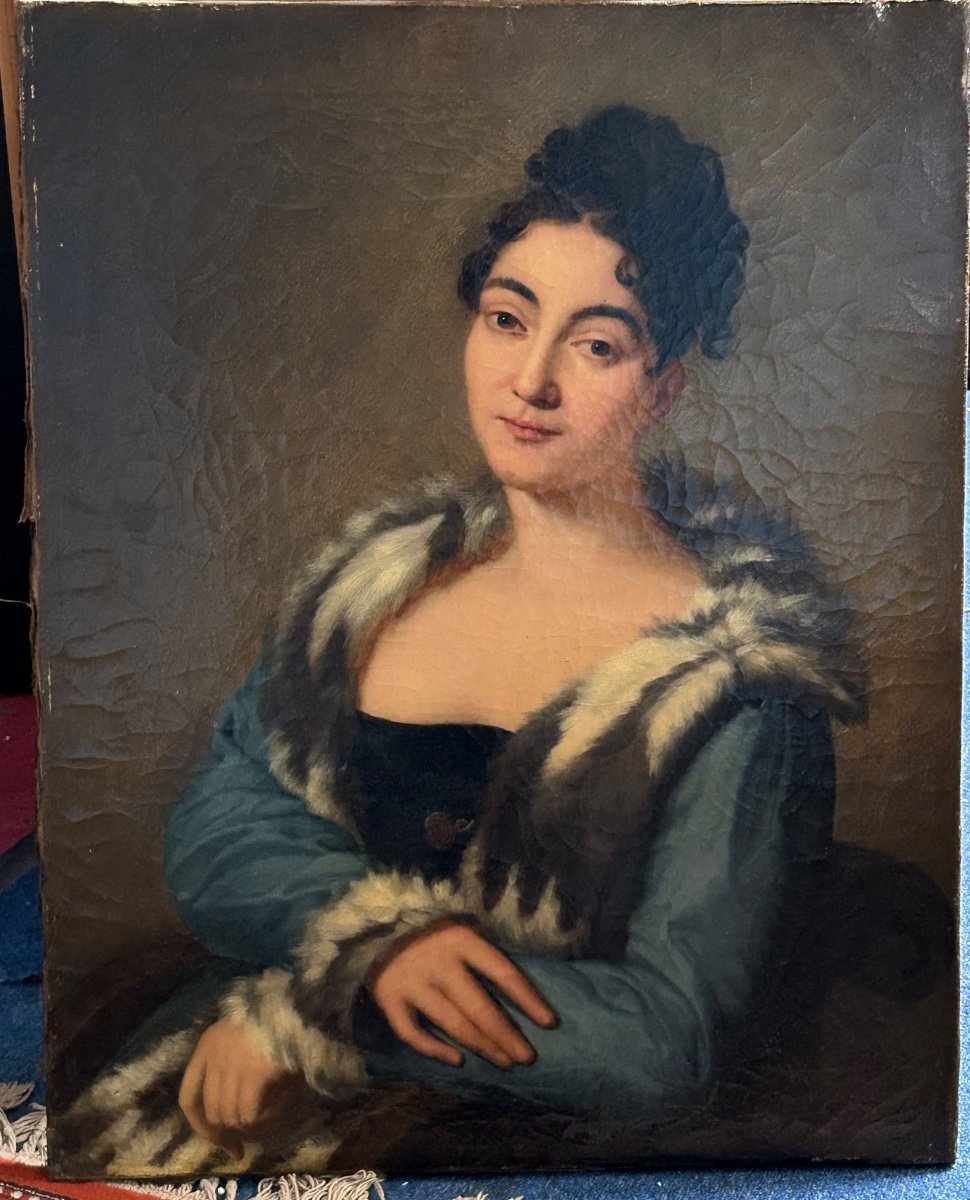 Pierre-louis Delaval (1790-1870) Portrait De Femme En Pelisse Signé Et Daté 1813 époque Empire 