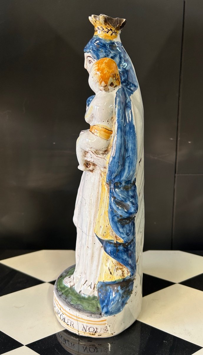 Grande Vierge D’accouchée En Faïence De Nevers «  Notre Dame Victoire Pour Nous » époque XVIIIé-photo-4