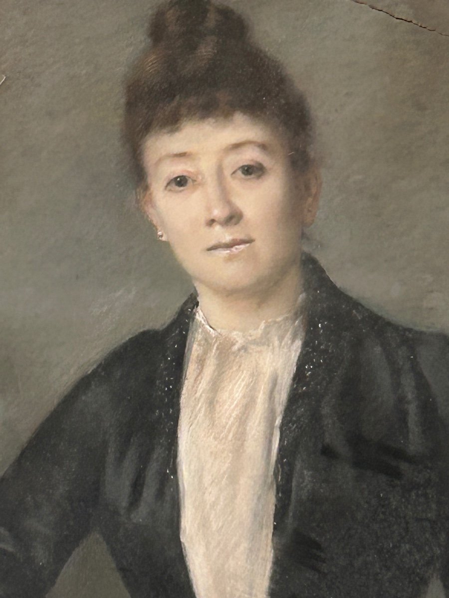 Portrait De Femme - Pastel - Signé Et Daté 1886 -photo-2