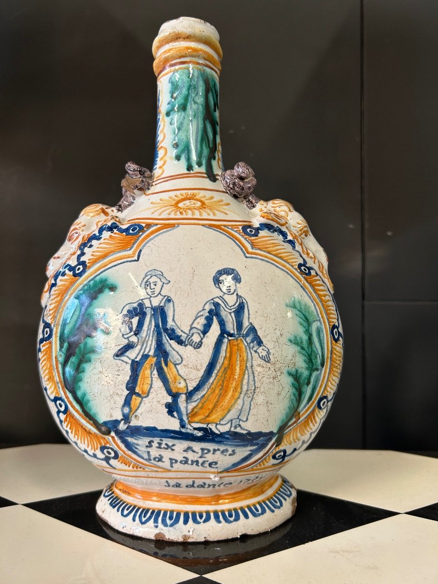 Rare Gourd With Bacchic Subjects Nevers Earthenware Dated 1735-photo-3