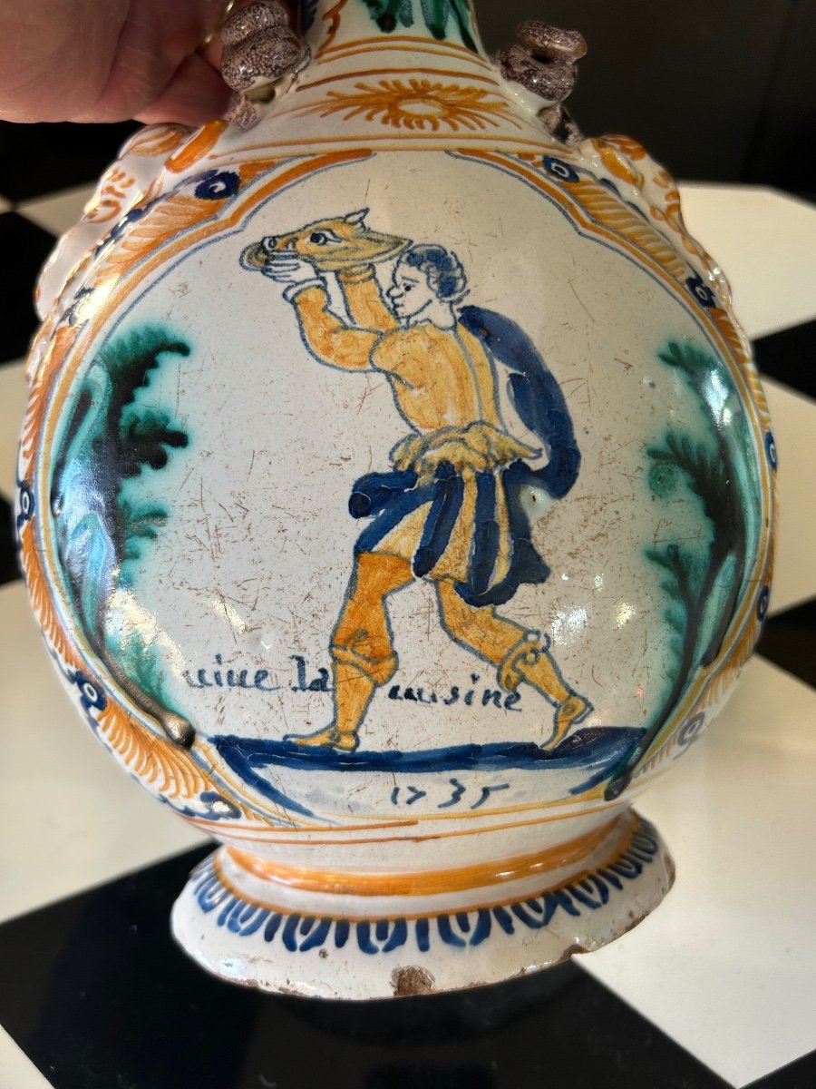 Rare Gourd With Bacchic Subjects Nevers Earthenware Dated 1735-photo-1