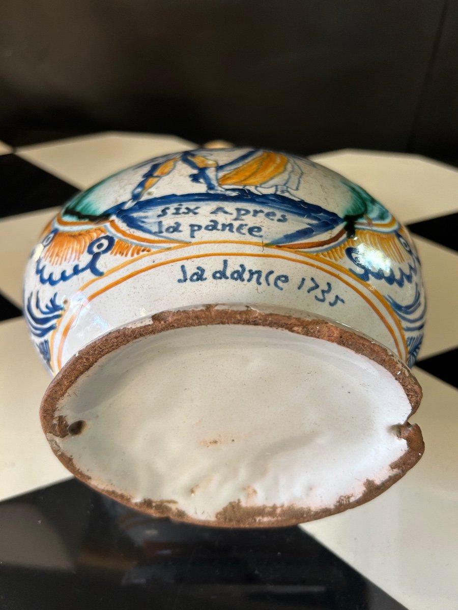 Rare Gourd With Bacchic Subjects Nevers Earthenware Dated 1735-photo-4