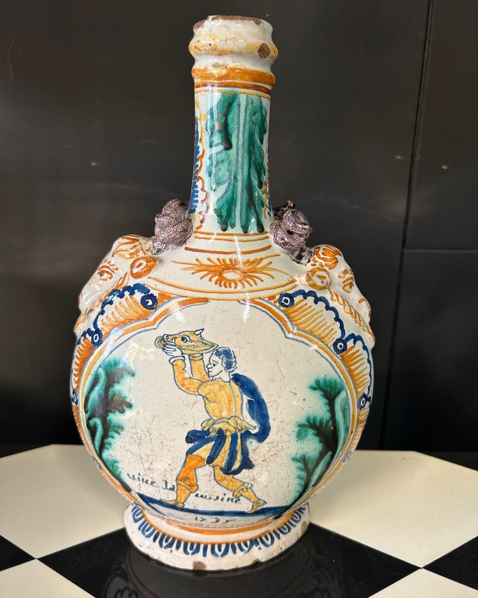 Rare Gourd With Bacchic Subjects Nevers Earthenware Dated 1735