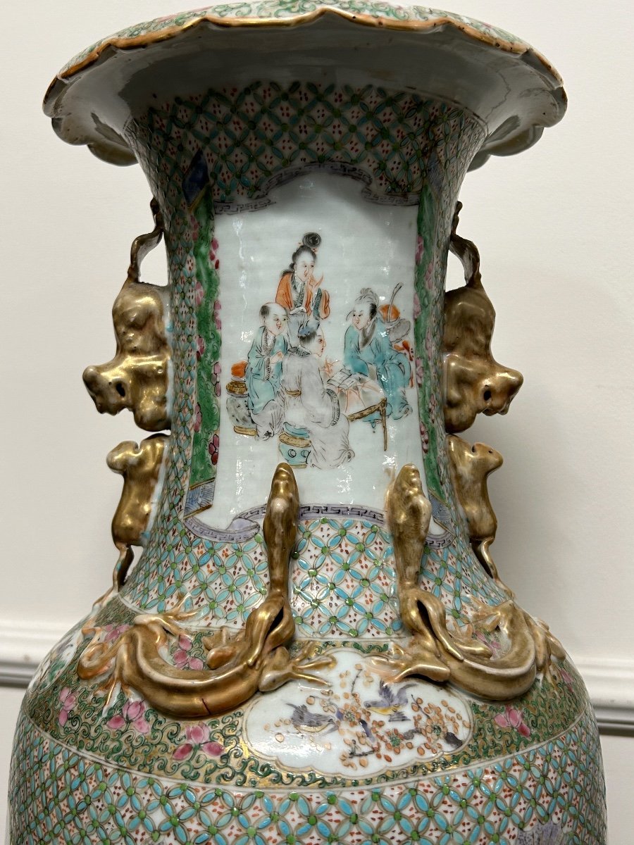 Large Pair Of Canton Porcelain Vases - China XIXth Century H 62 Cm-photo-3
