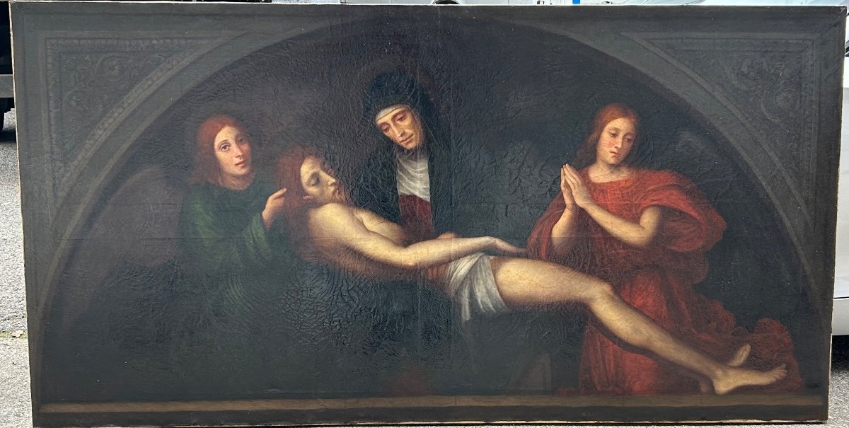 The Pieta After Francesco Francia (1450-1517) XIXth Time 96 X 186 Cm