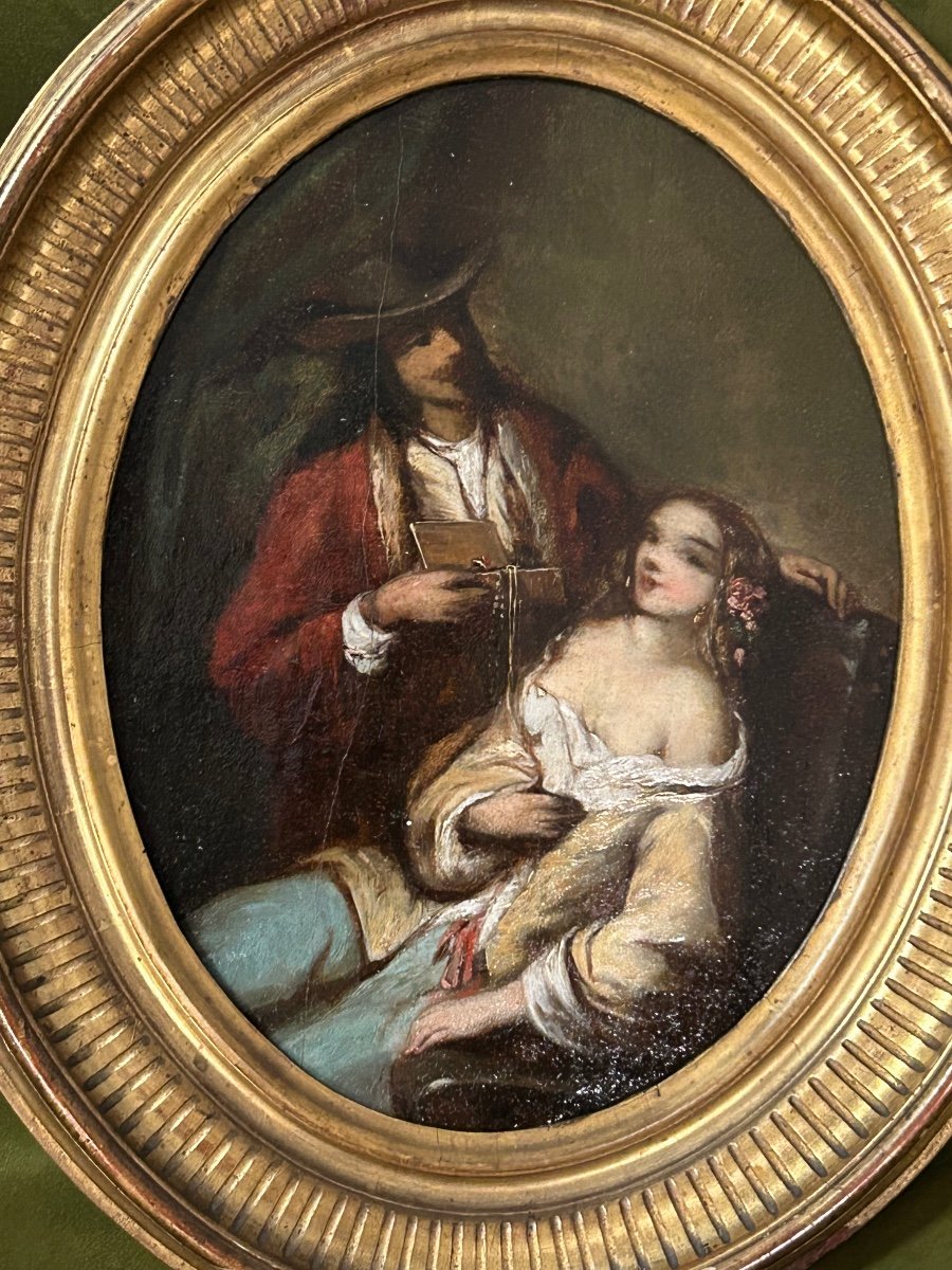école Romantique Ovale  Peinture Sur Panneau époque XIXéme -photo-3