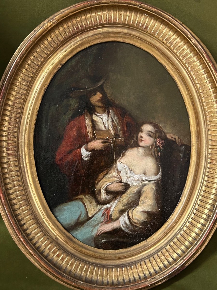 école Romantique Ovale  Peinture Sur Panneau époque XIXéme -photo-5