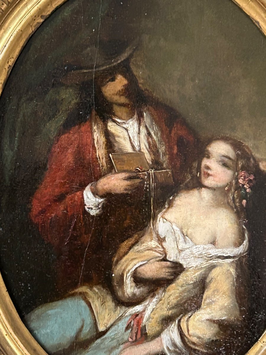 école Romantique Ovale  Peinture Sur Panneau époque XIXéme -photo-6
