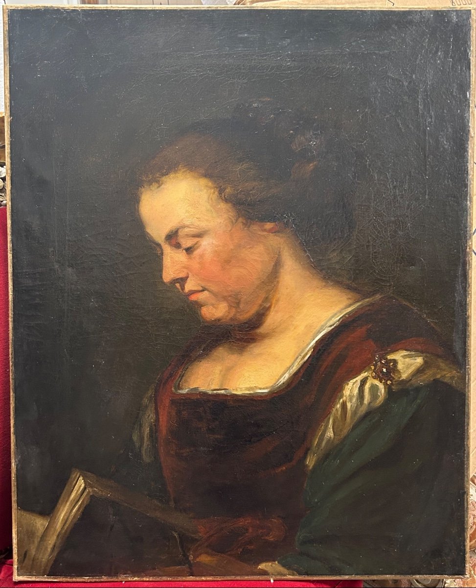 Huile Sur Toile - Portrait De Femme à La Lecture époque Début XIXéme -photo-4