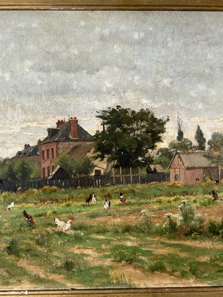 Adrien Jacques Sauzay (1841-1928) The Entrance To The Village - Oil On Mahogany Panel-photo-3