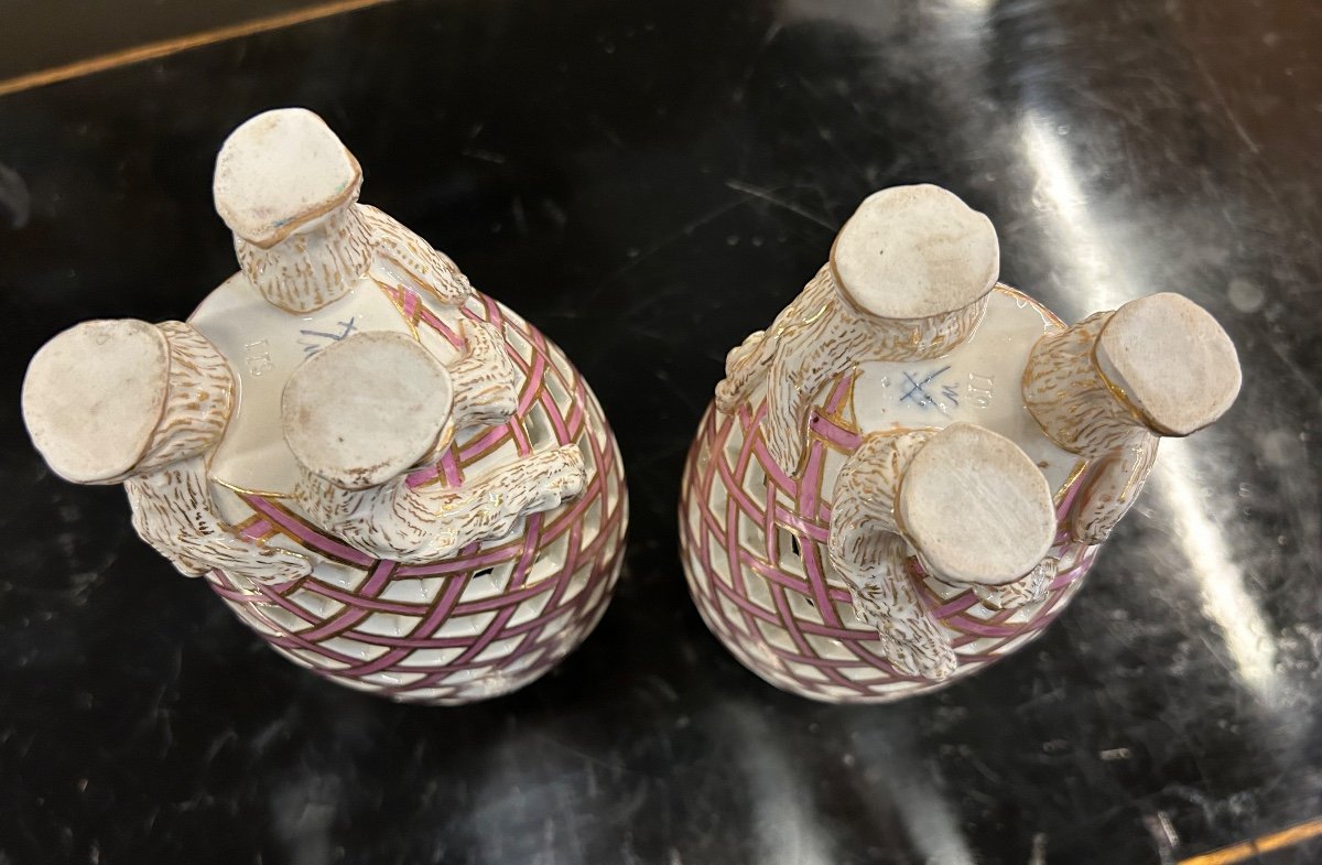 Pair Of Openwork Porcelain Vases Late Nineteenth - Saxony - Meissen - Dresden-photo-3