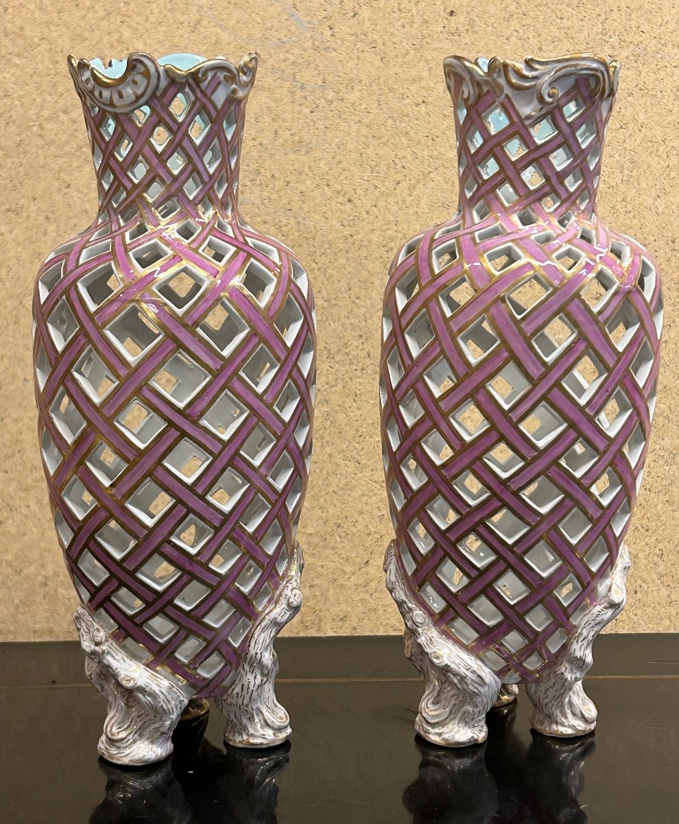 Pair Of Openwork Porcelain Vases Late Nineteenth - Saxony - Meissen - Dresden