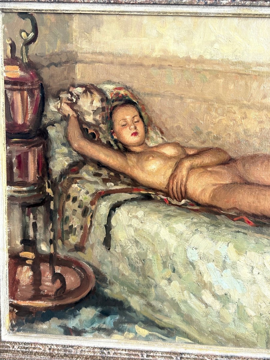 Fernand Majorel (1898-1965) Young Sleeping Naked Woman - Oil On Canvas Orientalist-photo-6