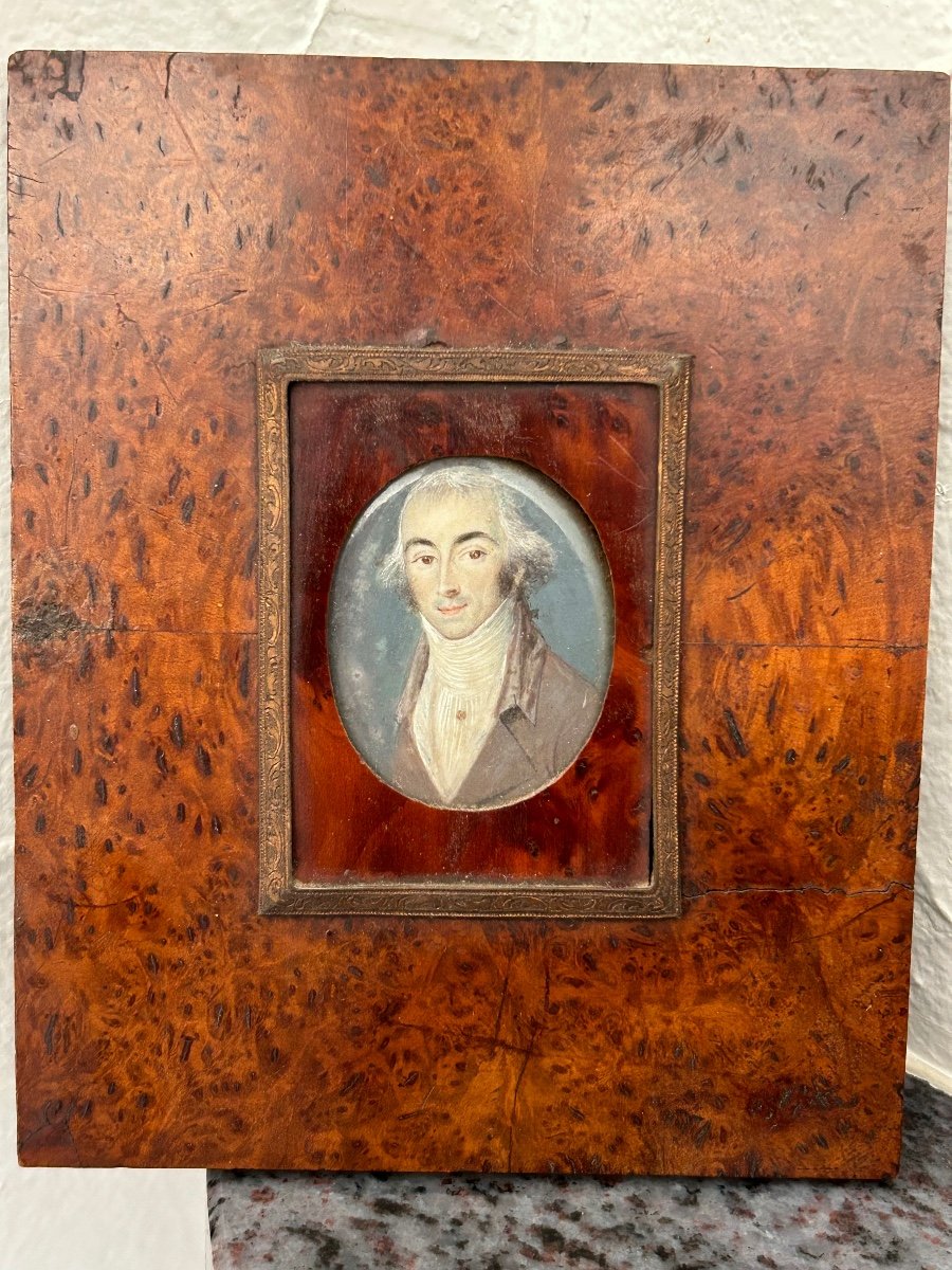 Ancienne Miniature Portrait D’homme époque Fin XVIIIème -photo-2