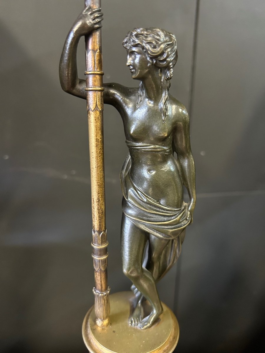 Paire De Bougeoirs En Bronze Femmes A L’antique D’époque Empire - Début XIXéme -photo-4