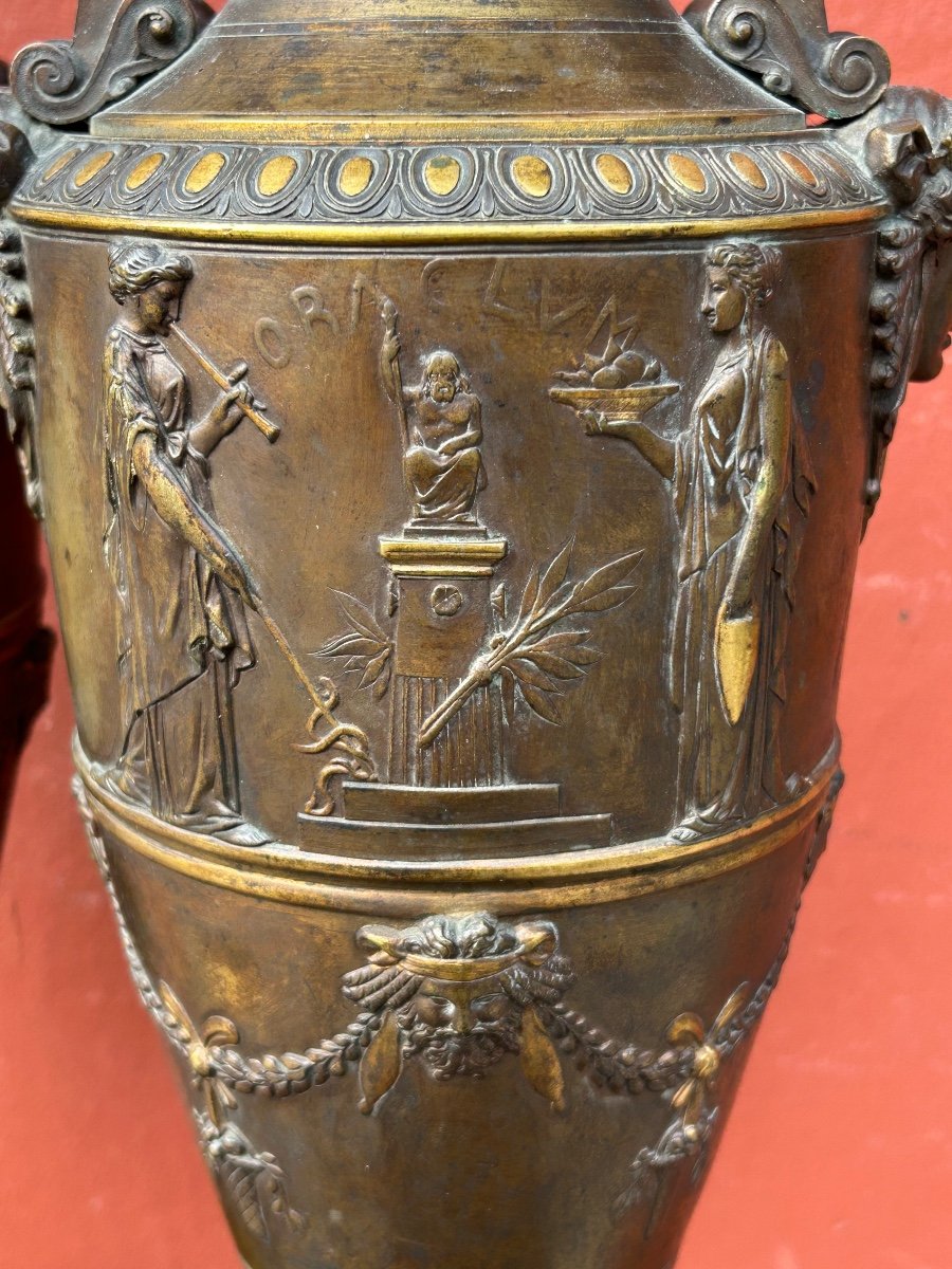 Paire De Vases Amphore Néo - Grec En Bronze à Deux Patines - France Fin XIXéme -photo-2