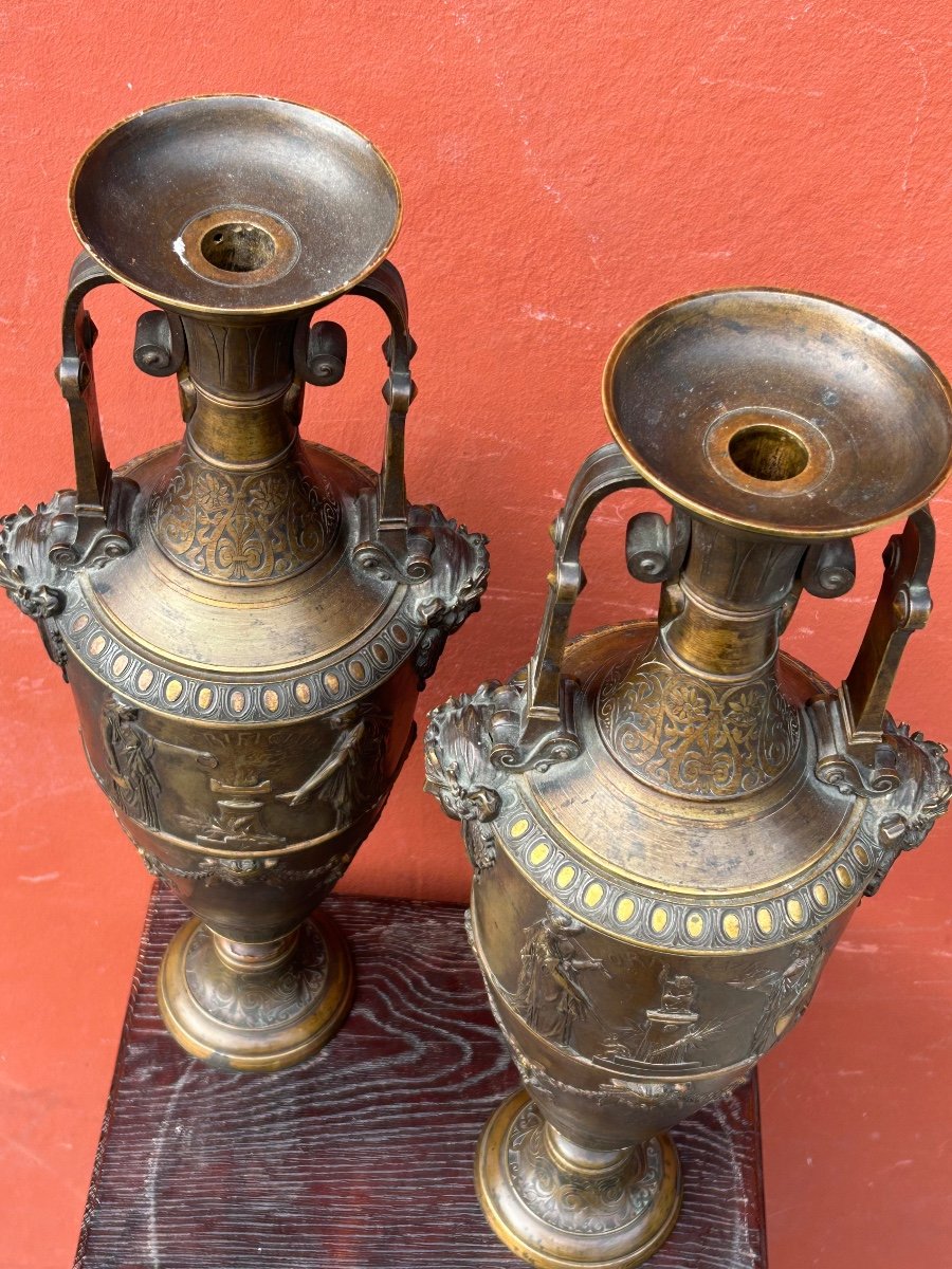 Paire De Vases Amphore Néo - Grec En Bronze à Deux Patines - France Fin XIXéme -photo-4