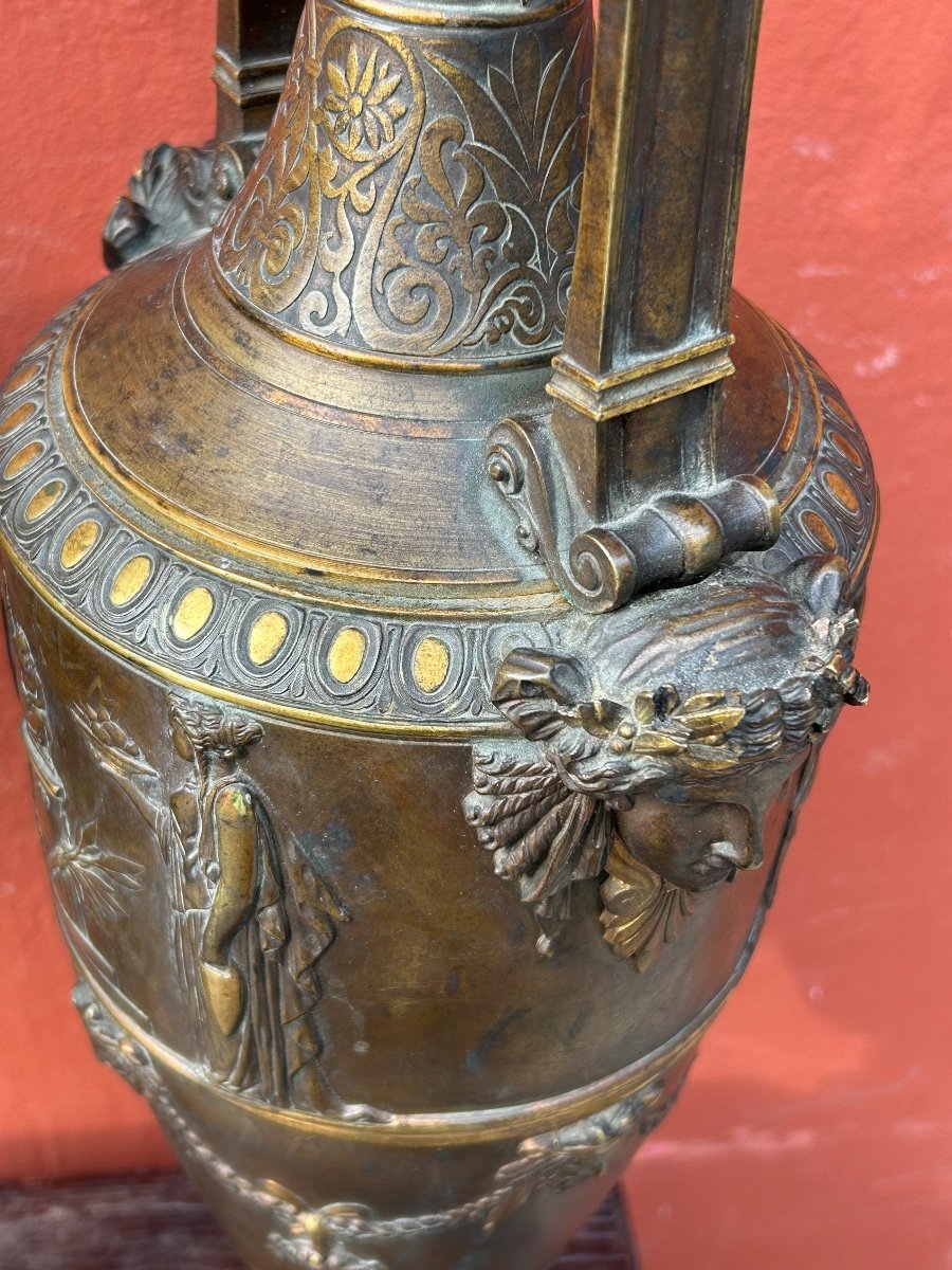 Paire De Vases Amphore Néo - Grec En Bronze à Deux Patines - France Fin XIXéme -photo-8