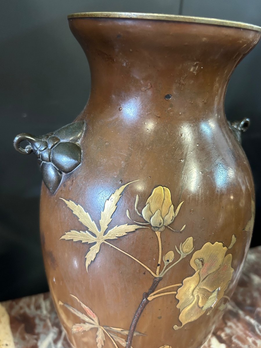 Vase Japonais - Japon Laqué Sur Bronze Du XIXéme Siècle H 38 Cm-photo-3
