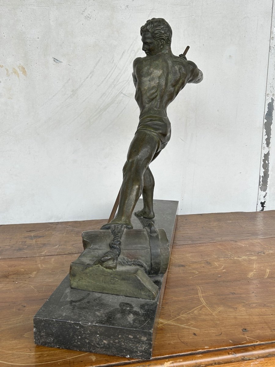 Large Art Deco Bronze "force" Unsigned H 59 X W 75 Cm-photo-1