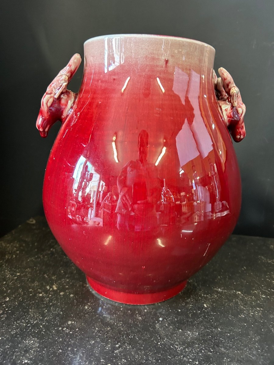 Chinese Porcelain Vase Oxblood Red Twentieth Time-photo-3