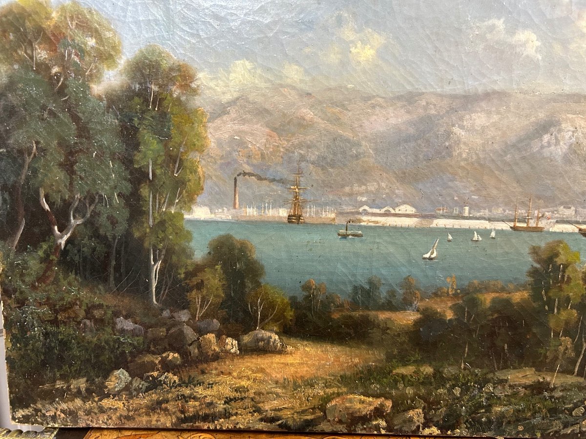Vue De La Rade De Toulon Vers 1840-50 - école Française Du XIXéme tableau huile sur toile -photo-1