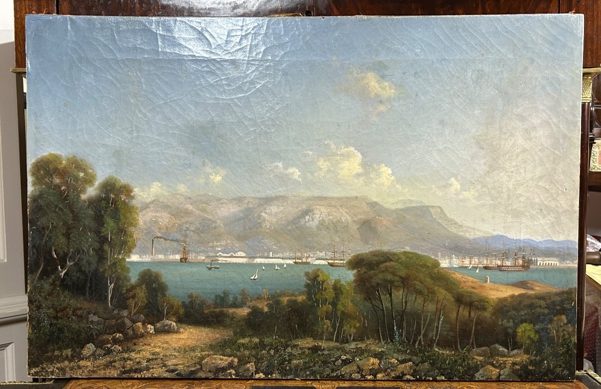 Vue De La Rade De Toulon Vers 1840-50 - école Française Du XIXéme tableau huile sur toile -photo-4