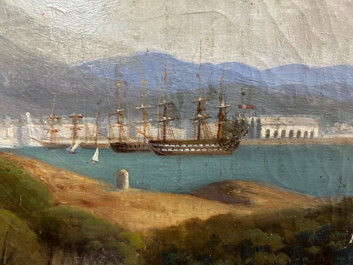Vue De La Rade De Toulon Vers 1840-50 - école Française Du XIXéme tableau huile sur toile -photo-5