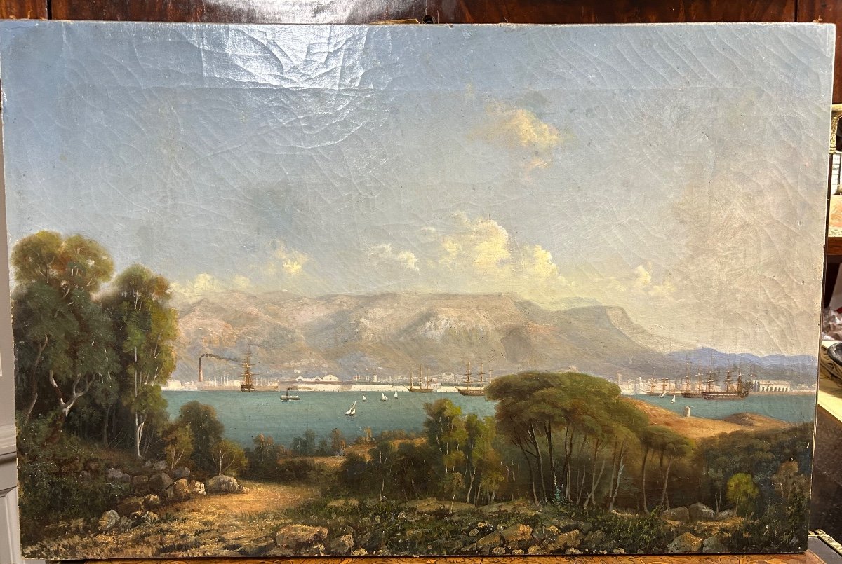 Vue De La Rade De Toulon Vers 1840-50 - école Française Du XIXéme tableau huile sur toile -photo-7