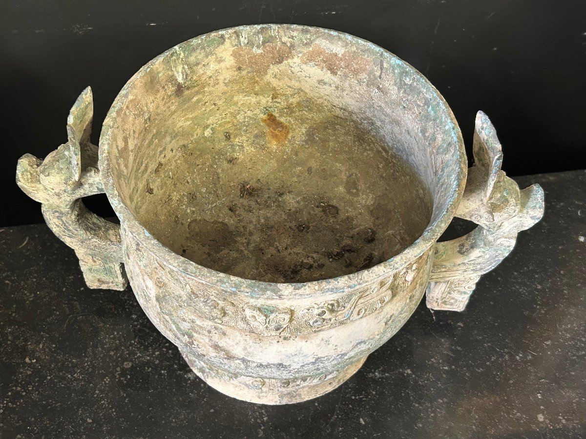 Vase - Brule Parfum En Bronze à Patine Verte Et Terreuse Chine Archaïque-photo-4