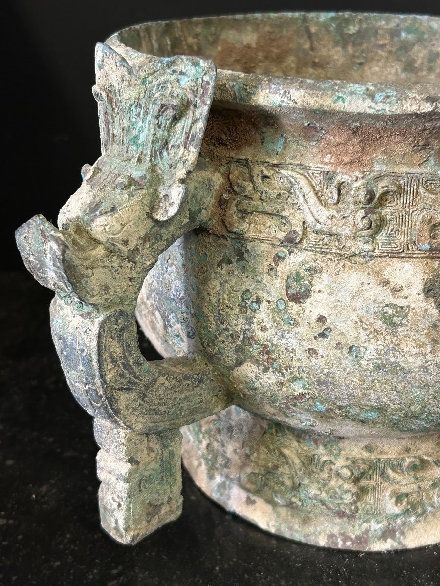 Vase - Brule Parfum En Bronze à Patine Verte Et Terreuse Chine Archaïque-photo-7