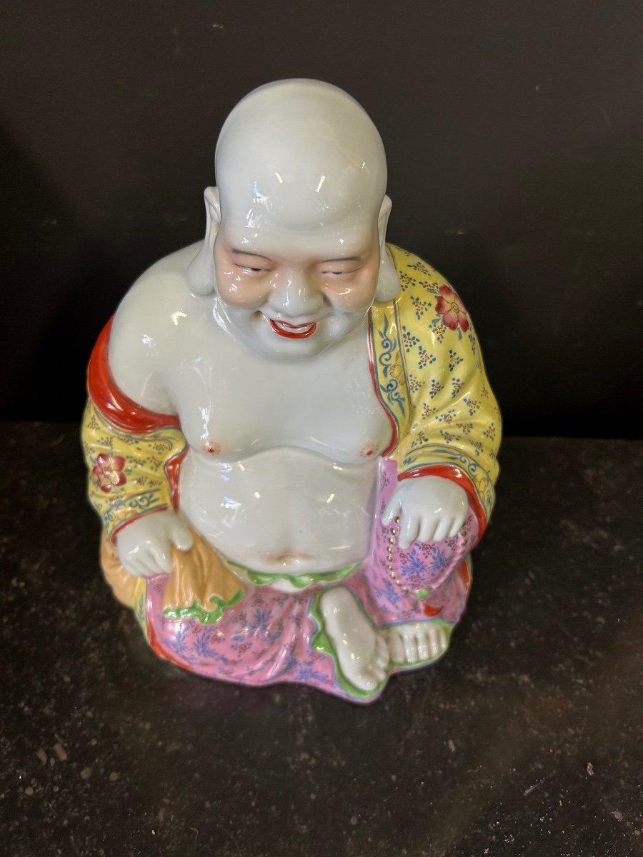 Bouddha - Budai - Putai Rieur En Porcelaine Polychrome émaillée Chine Début XXéme -photo-2