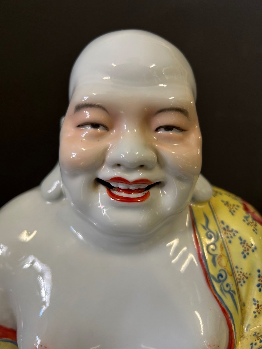 Bouddha - Budai - Putai Rieur En Porcelaine Polychrome émaillée Chine Début XXéme -photo-3